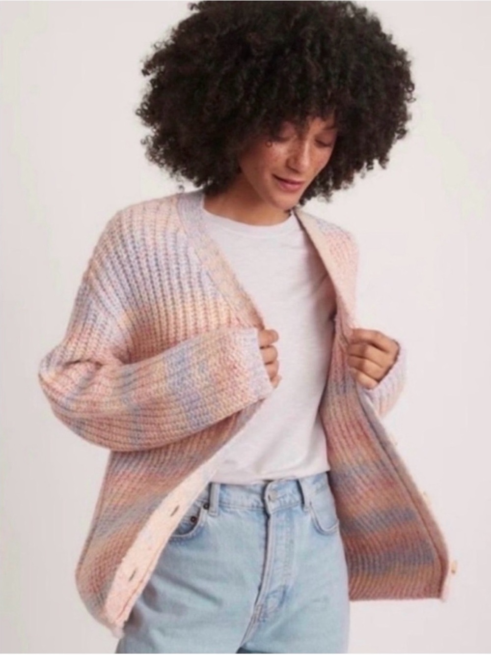 Marine Layer Quinn Oversized Cardigan S Pastel Rainbow Chunky Knit Sweater